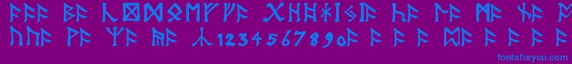 TolkienDwarfRunes-Schriftart – Blaue Schriften auf violettem Hintergrund