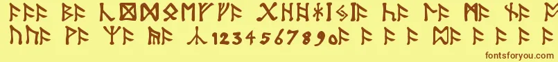 フォントTolkienDwarfRunes – 茶色の文字が黄色の背景にあります。