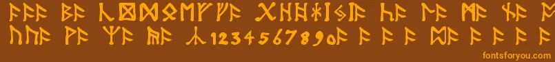 TolkienDwarfRunes-Schriftart – Orangefarbene Schriften auf braunem Hintergrund