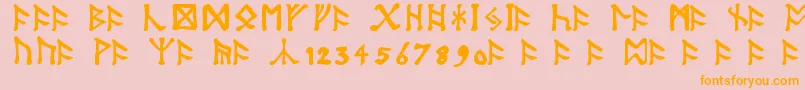 TolkienDwarfRunes-Schriftart – Orangefarbene Schriften auf rosa Hintergrund