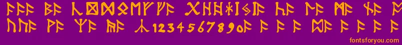 TolkienDwarfRunes-fontti – oranssit fontit violetilla taustalla