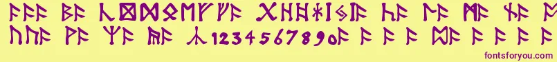 Шрифт TolkienDwarfRunes – фиолетовые шрифты на жёлтом фоне
