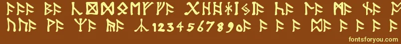 TolkienDwarfRunes-fontti – keltaiset fontit ruskealla taustalla