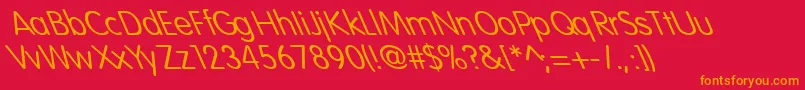 VogueNormalExtremeLefti-Schriftart – Orangefarbene Schriften auf rotem Hintergrund