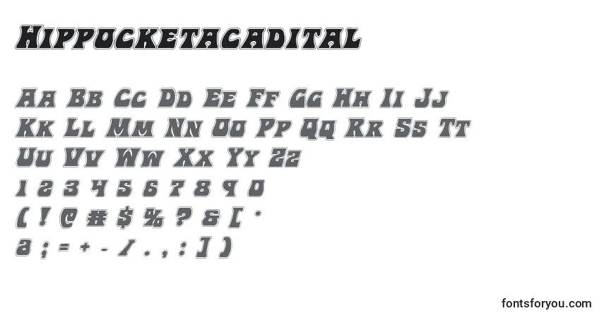 Schriftart Hippocketacadital – Alphabet, Zahlen, spezielle Symbole