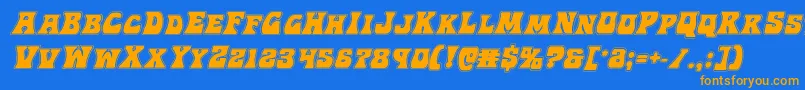 フォントHippocketacadital – オレンジ色の文字が青い背景にあります。