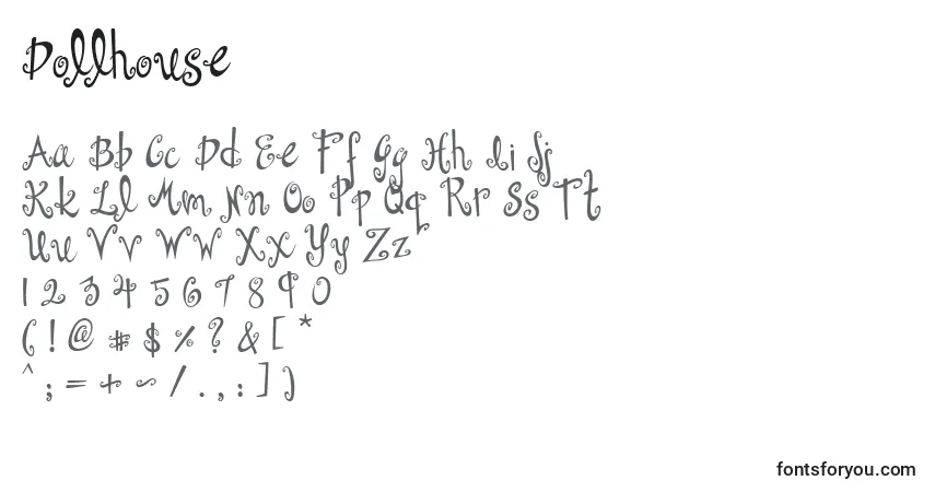 Czcionka Dollhouse – alfabet, cyfry, specjalne znaki