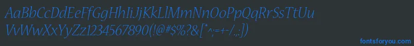 フォントNuevastdLightitalic – 黒い背景に青い文字