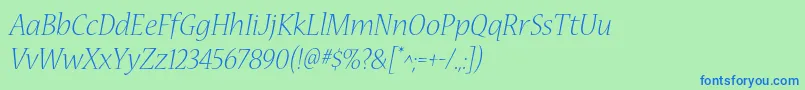 NuevastdLightitalic Font – Blue Fonts on Green Background