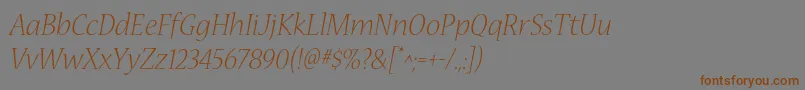 フォントNuevastdLightitalic – 茶色の文字が灰色の背景にあります。