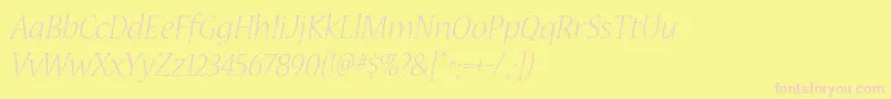 NuevastdLightitalic-fontti – vaaleanpunaiset fontit keltaisella taustalla