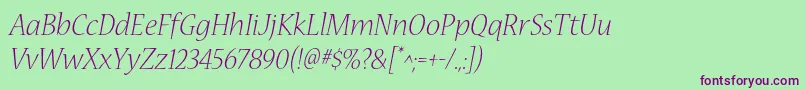 フォントNuevastdLightitalic – 緑の背景に紫のフォント