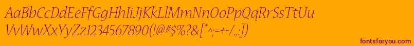 NuevastdLightitalic-Schriftart – Violette Schriften auf orangefarbenem Hintergrund