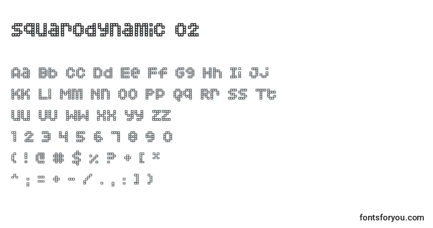 Шрифт Squarodynamic 02 – алфавит, цифры, специальные символы