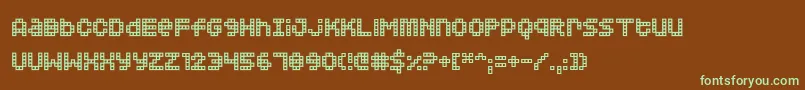 フォントSquarodynamic 02 – 緑色の文字が茶色の背景にあります。