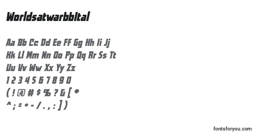 A fonte WorldsatwarbbItal (113767) – alfabeto, números, caracteres especiais