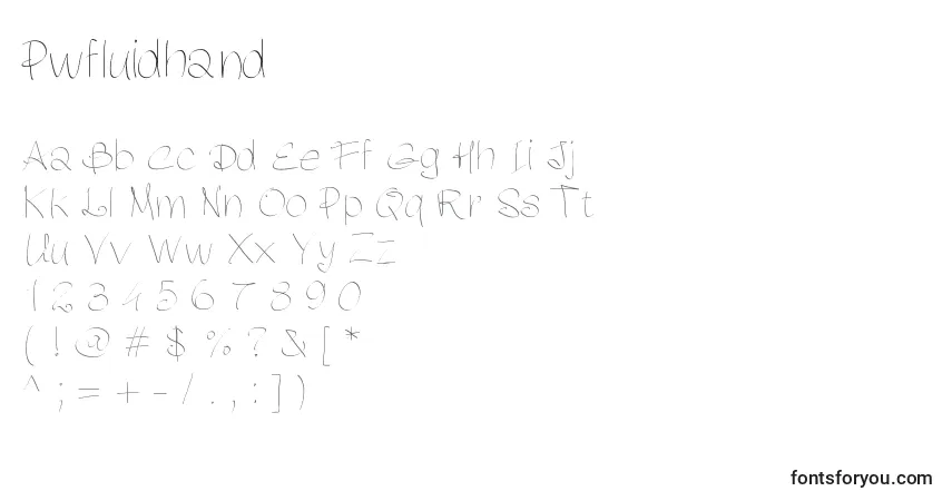 Fuente Pwfluidhand - alfabeto, números, caracteres especiales