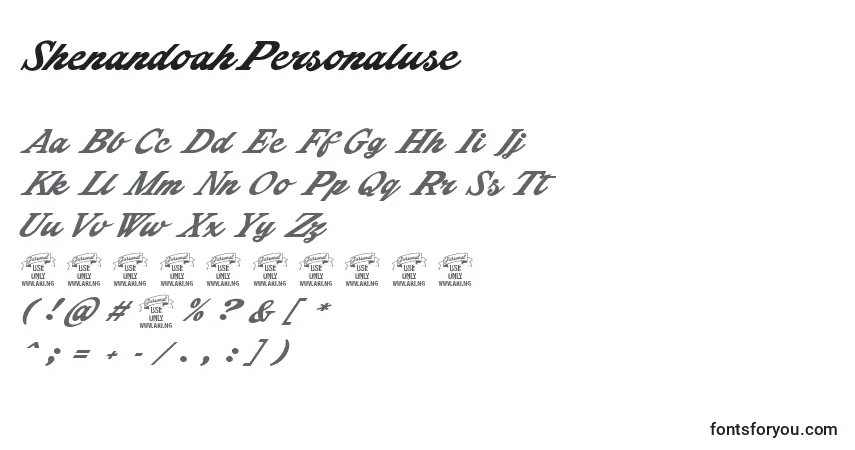 A fonte ShenandoahPersonaluse – alfabeto, números, caracteres especiais
