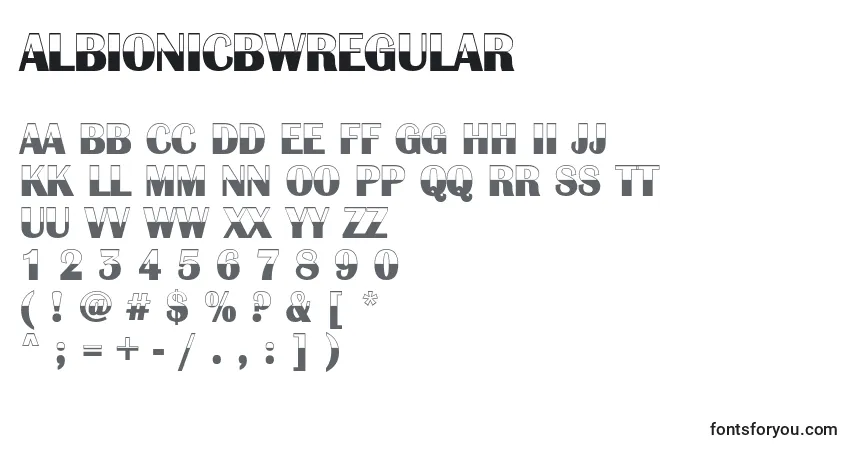 A fonte AlbionicbwRegular – alfabeto, números, caracteres especiais