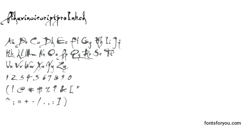 Schriftart PfdavinciscriptproInked – Alphabet, Zahlen, spezielle Symbole