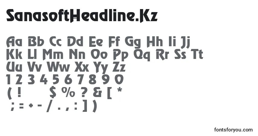 SanasoftHeadline.Kz-fontti – aakkoset, numerot, erikoismerkit