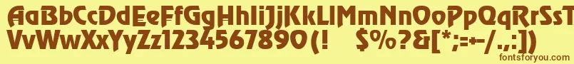 フォントSanasoftHeadline.Kz – 茶色の文字が黄色の背景にあります。