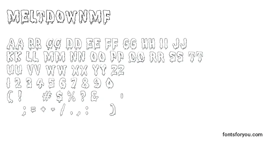 Schriftart Meltdownmf – Alphabet, Zahlen, spezielle Symbole