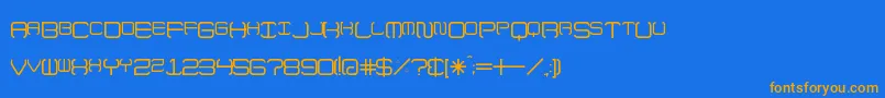 フォントUpNoFlames – オレンジ色の文字が青い背景にあります。