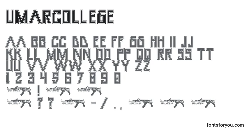 A fonte UmarCollege (113780) – alfabeto, números, caracteres especiais