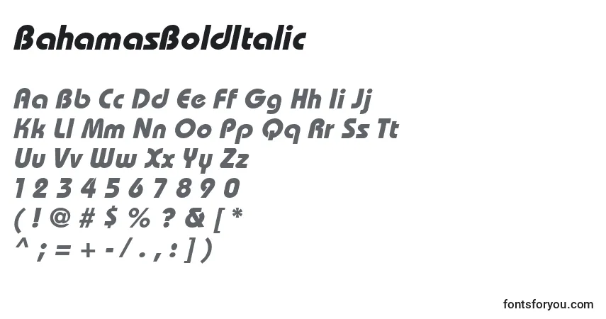 A fonte BahamasBoldItalic – alfabeto, números, caracteres especiais