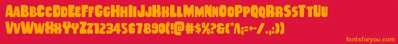 Rubberboycond-Schriftart – Orangefarbene Schriften auf rotem Hintergrund