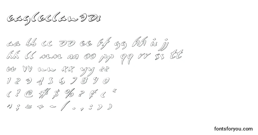 Czcionka Eagleclaw3Di – alfabet, cyfry, specjalne znaki