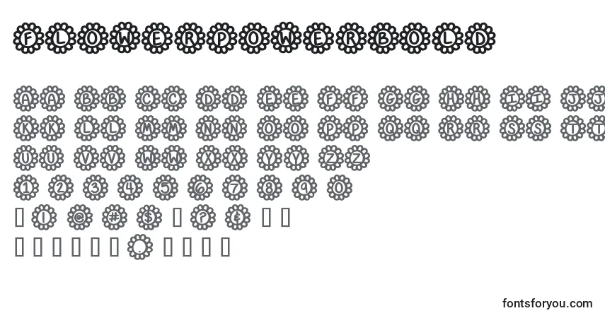 Czcionka FlowerPowerBold – alfabet, cyfry, specjalne znaki