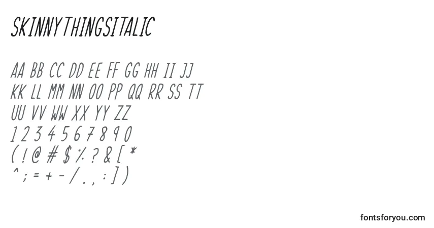 Schriftart SkinnyThingsItalic (113801) – Alphabet, Zahlen, spezielle Symbole