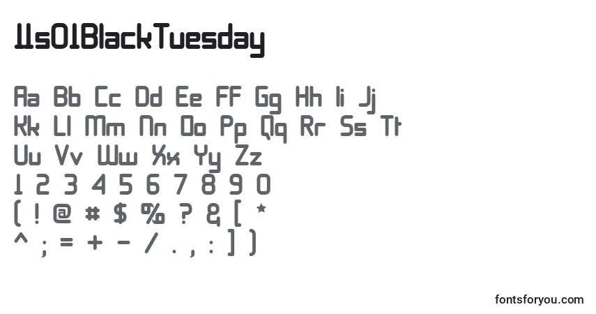Schriftart 11s01BlackTuesday – Alphabet, Zahlen, spezielle Symbole
