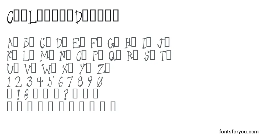 Czcionka OneLeggedDonkey – alfabet, cyfry, specjalne znaki
