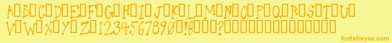 フォントOneLeggedDonkey – オレンジの文字が黄色の背景にあります。