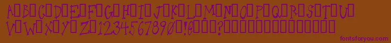 OneLeggedDonkey-Schriftart – Violette Schriften auf braunem Hintergrund
