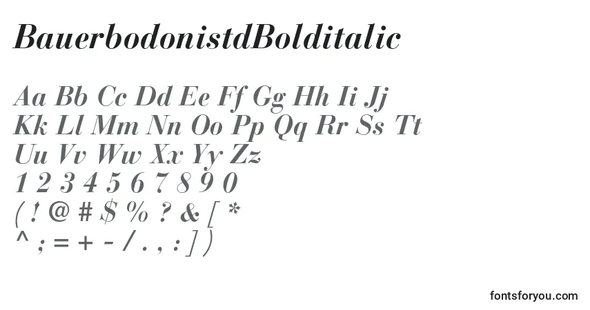 Czcionka BauerbodonistdBolditalic – alfabet, cyfry, specjalne znaki