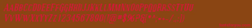 フォントSfcovingtonscBolditalic – 赤い文字が茶色の背景にあります。