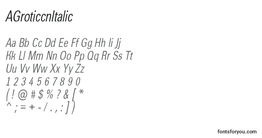 Schriftart AGroticcnItalic – Alphabet, Zahlen, spezielle Symbole