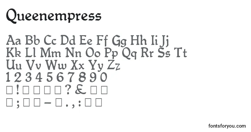 A fonte Queenempress – alfabeto, números, caracteres especiais