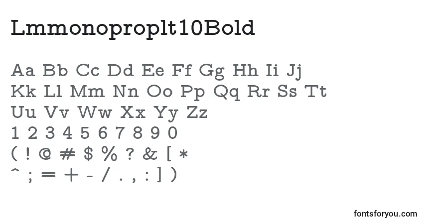 Czcionka Lmmonoproplt10Bold – alfabet, cyfry, specjalne znaki