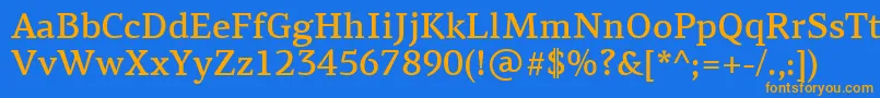 PfagoraserifproMedium-Schriftart – Orangefarbene Schriften auf blauem Hintergrund