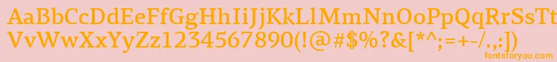 フォントPfagoraserifproMedium – オレンジの文字がピンクの背景にあります。