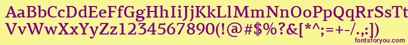 Weitere Informationen zur PfagoraserifproMedium-Schriftart PfagoraserifproMedium-Schriftart – Violette Schriften auf gelbem Hintergrund