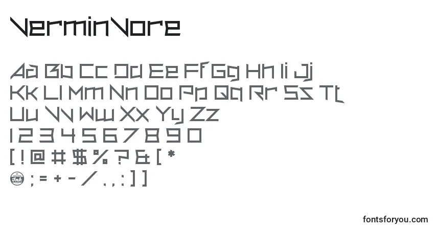 Czcionka VerminVore – alfabet, cyfry, specjalne znaki