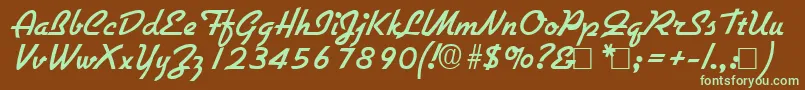 フォントGilliesbold – 緑色の文字が茶色の背景にあります。