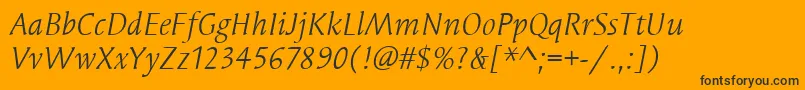 SyndorItcBookItalic-fontti – mustat fontit oranssilla taustalla