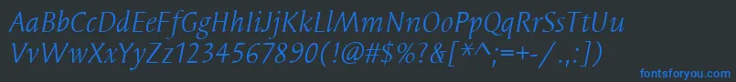 フォントSyndorItcBookItalic – 黒い背景に青い文字